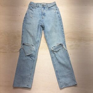 Pacsun Dad Jean Womens 27 Blue High Rise Straight Distressed Button Fly Denim